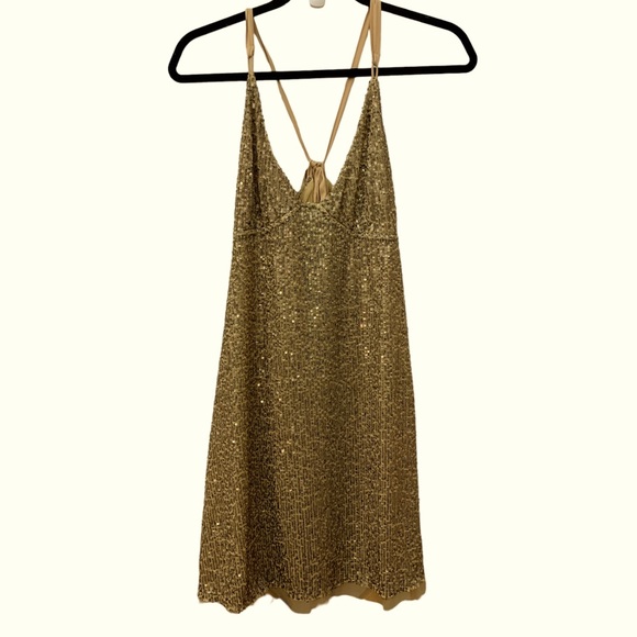 🆕Free People Gold Sequence Slip Dress - Picture 4 of 8